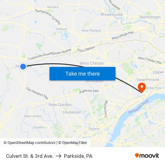 Culvert St. & 3rd Ave. to Parkside, PA map