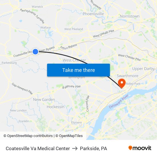 Coatesville Va Medical Center to Parkside, PA map