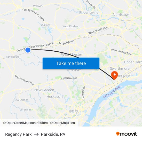 Regency Park to Parkside, PA map