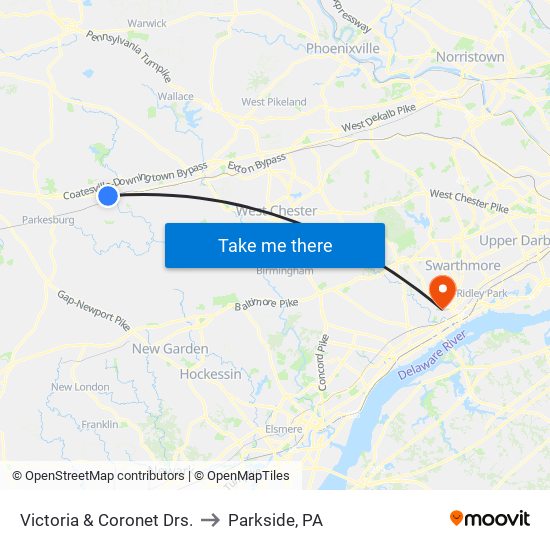 Victoria  &  Coronet Drs. to Parkside, PA map