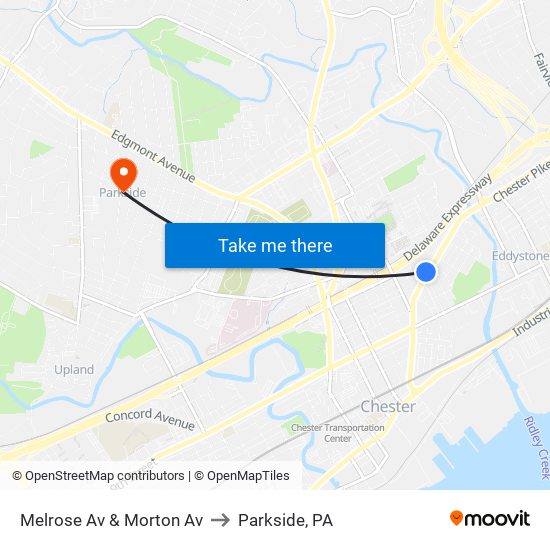 Melrose Av & Morton Av to Parkside, PA map