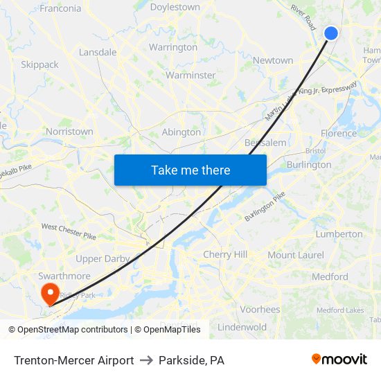 Trenton-Mercer Airport to Parkside, PA map