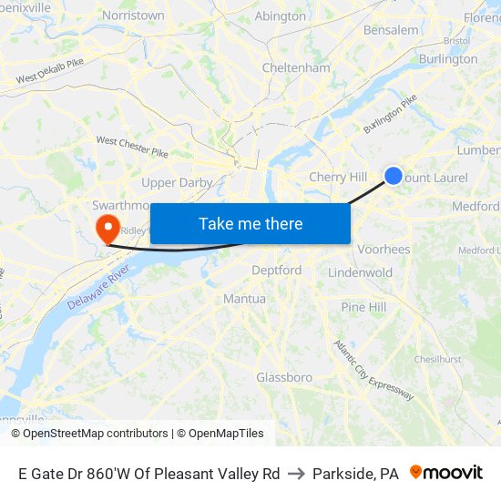 E Gate Dr 860'W Of Pleasant Valley Rd to Parkside, PA map