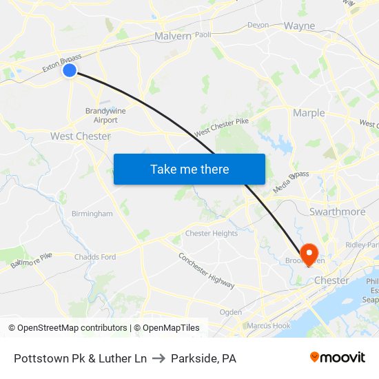 Pottstown Pk & Luther Ln to Parkside, PA map