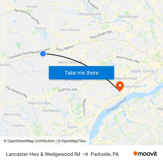 Lancaster Hwy & Wedgewood Rd to Parkside, PA map