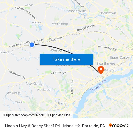 Lincoln Hwy & Barley Sheaf Rd - Mbns to Parkside, PA map