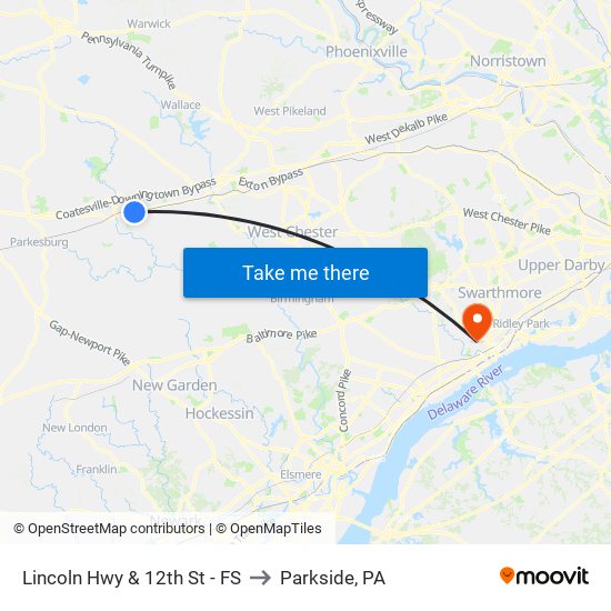 Lincoln Hwy & 12th St - FS to Parkside, PA map
