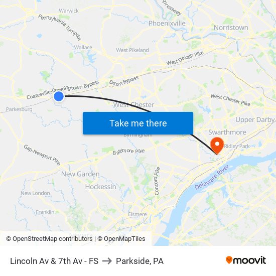 Lincoln Av & 7th Av - FS to Parkside, PA map