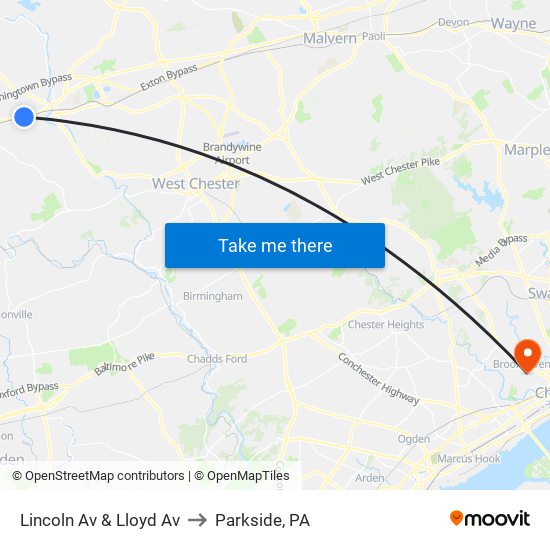 Lincoln Av & Lloyd Av to Parkside, PA map