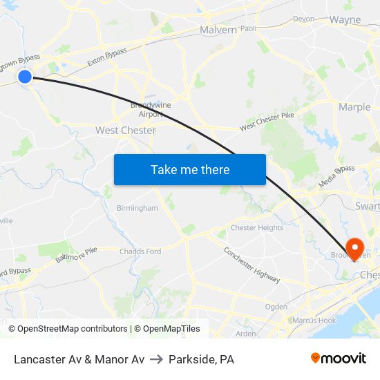 Lancaster Av & Manor Av to Parkside, PA map