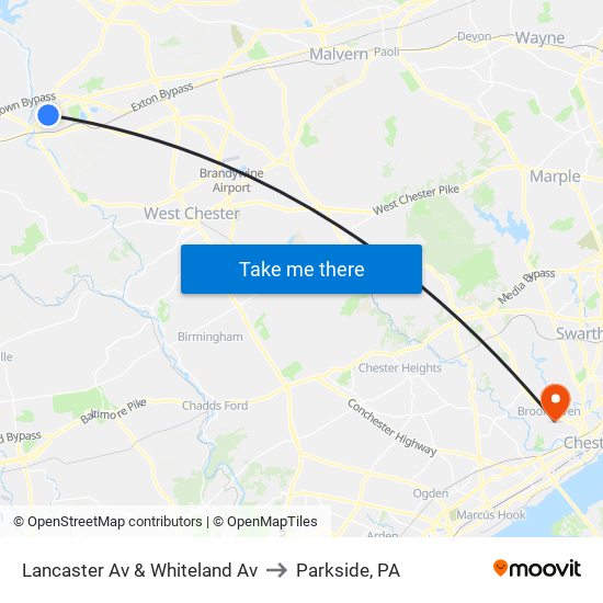Lancaster Av & Whiteland Av to Parkside, PA map