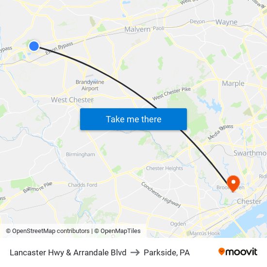 Lancaster Hwy & Arrandale Blvd to Parkside, PA map
