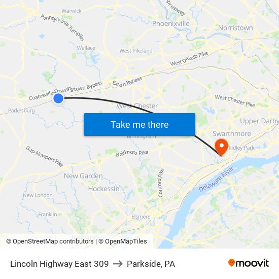 Lincoln Highway East 309 to Parkside, PA map