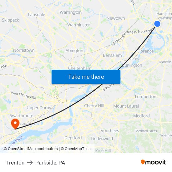 Trenton to Parkside, PA map
