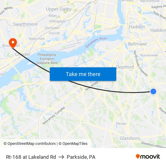 Rt-168 at Lakeland Rd to Parkside, PA map