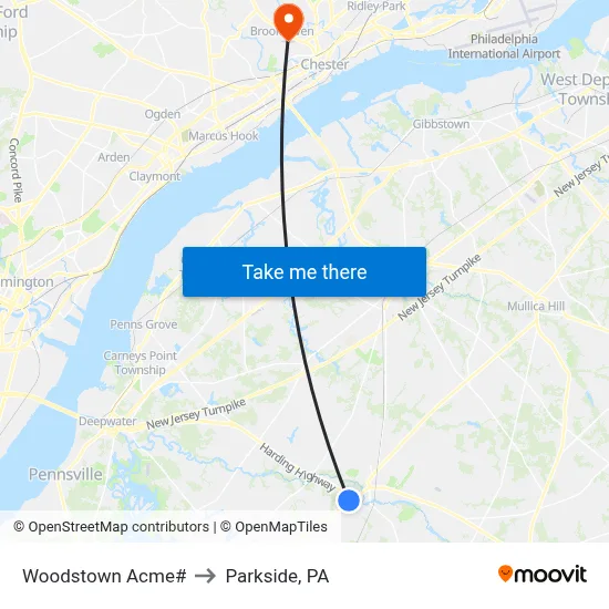 Woodstown Acme# to Parkside, PA map