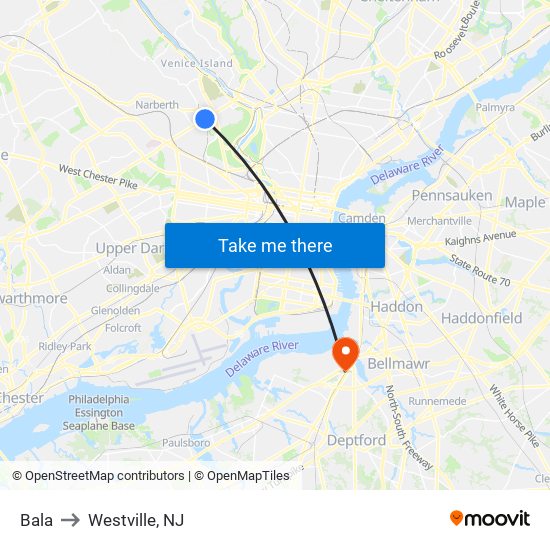 Bala to Westville, NJ map