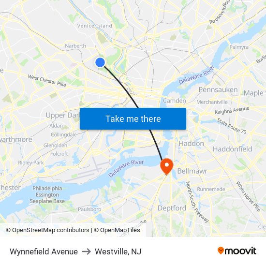 Wynnefield Avenue to Westville, NJ map