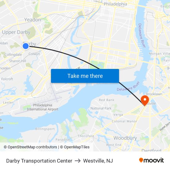 Darby Transportation Center to Westville, NJ map