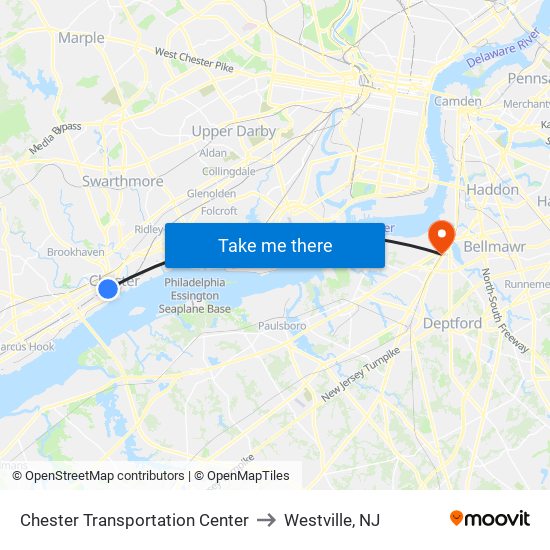 Chester Transportation Center to Westville, NJ map