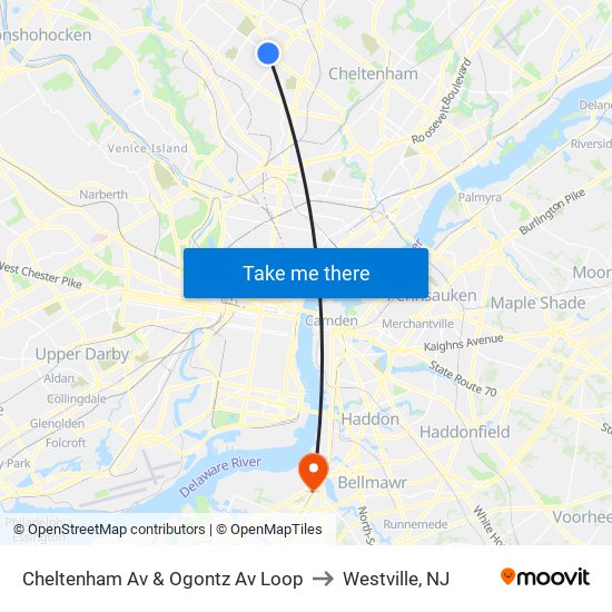 Cheltenham Av & Ogontz Av Loop to Westville, NJ map