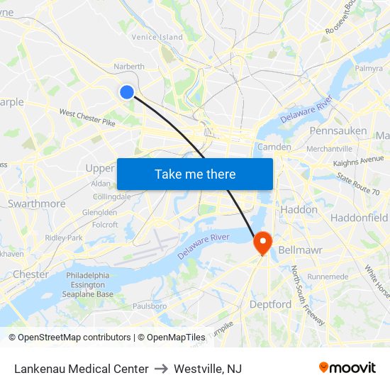 Lankenau Medical Center to Westville, NJ map