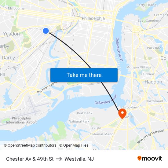 Chester Av & 49th St to Westville, NJ map
