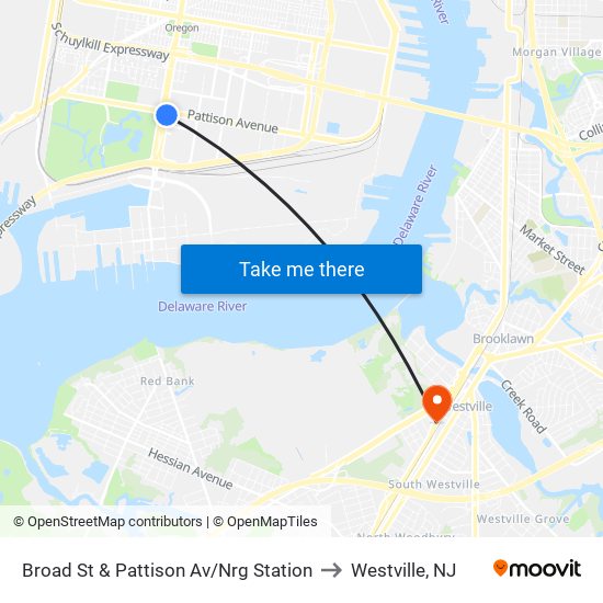 Broad St & Pattison Av/Nrg Station to Westville, NJ map