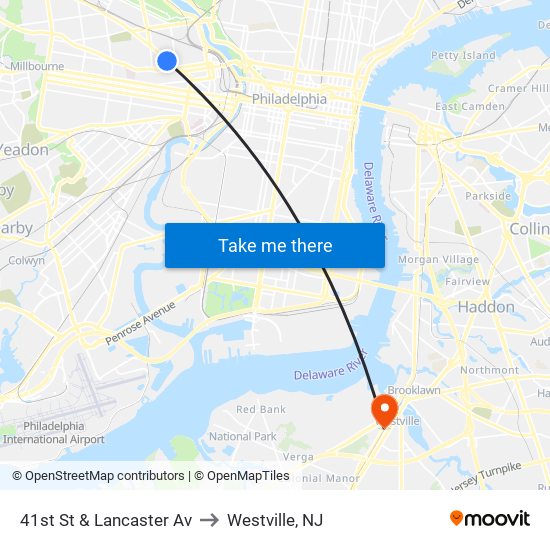 41st St & Lancaster Av to Westville, NJ map