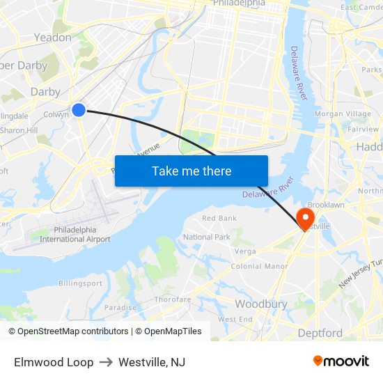 Elmwood Loop to Westville, NJ map