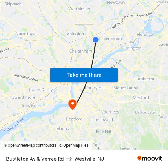 Bustleton Av & Verree Rd to Westville, NJ map