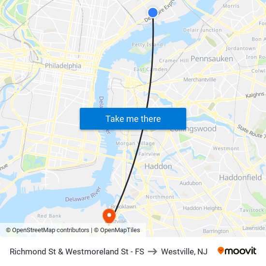 Richmond St & Westmoreland St - FS to Westville, NJ map