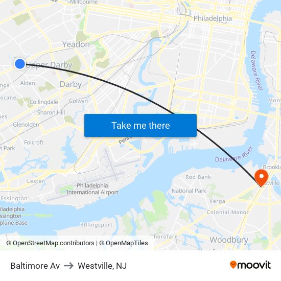 Baltimore Av to Westville, NJ map