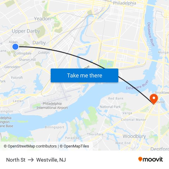 North St to Westville, NJ map