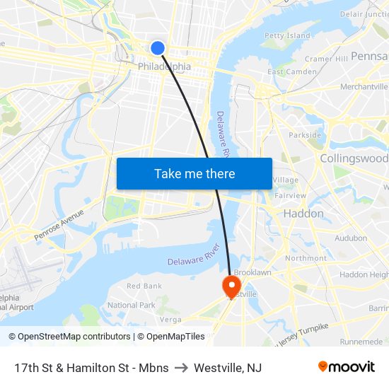 17th St & Hamilton St - Mbns to Westville, NJ map