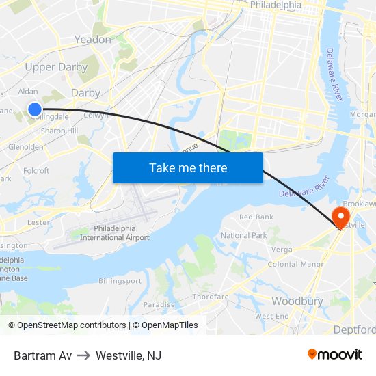 Bartram Av to Westville, NJ map