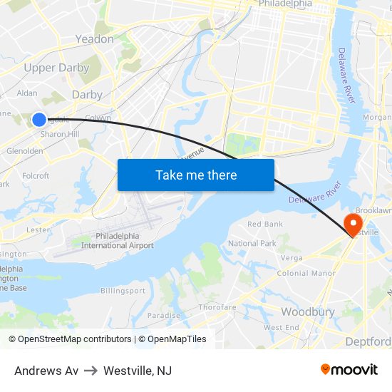 Andrews Av to Westville, NJ map