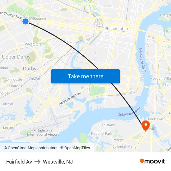 Fairfield Av to Westville, NJ map