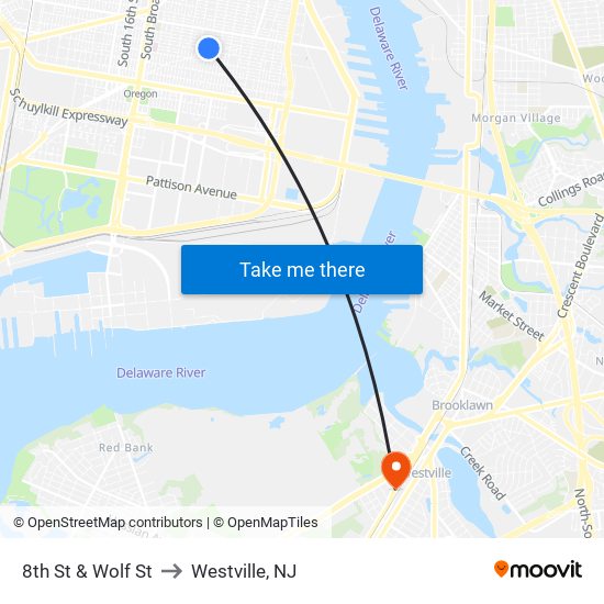 8th St & Wolf St to Westville, NJ map