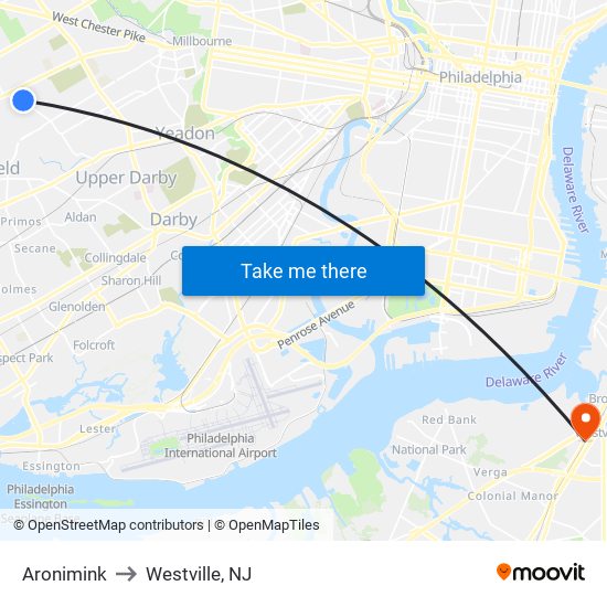 Aronimink to Westville, NJ map