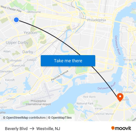 Beverly Blvd to Westville, NJ map