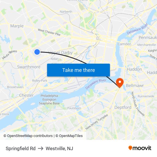 Springfield Rd to Westville, NJ map
