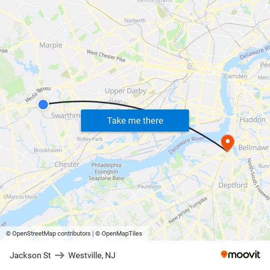 Jackson St to Westville, NJ map