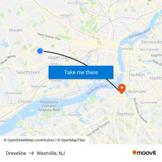 Drexeline to Westville, NJ map