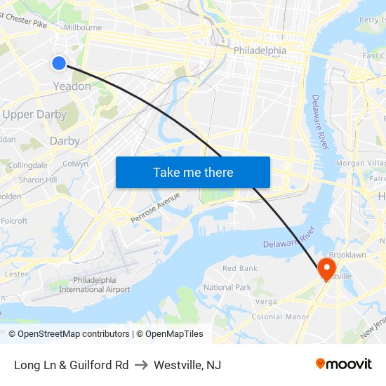 Long Ln & Guilford Rd to Westville, NJ map