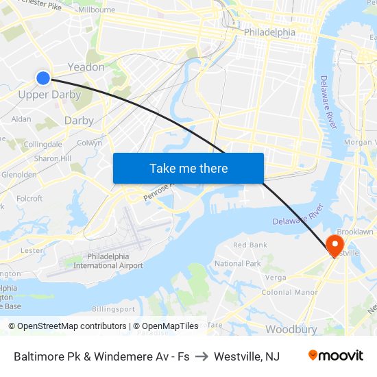 Baltimore Pk & Windemere Av - Fs to Westville, NJ map