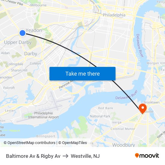 Baltimore Av & Rigby Av to Westville, NJ map