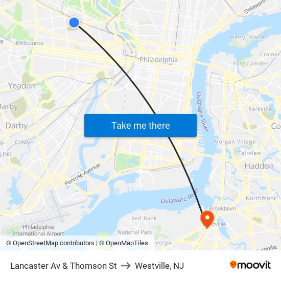 Lancaster Av & Thomson St to Westville, NJ map