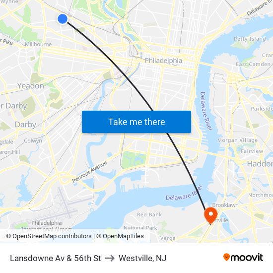 Lansdowne Av & 56th St to Westville, NJ map