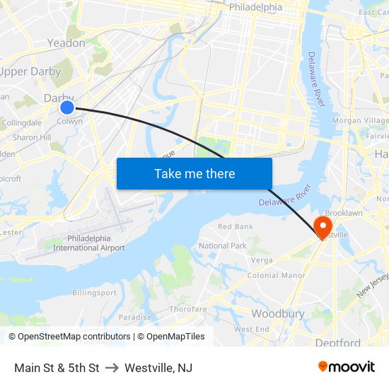 Main St & 5th St to Westville, NJ map